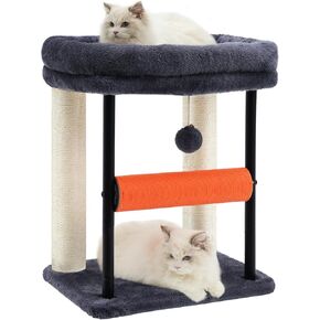 Hey-brother Cat Tree, Cat Scratching Posts with Bed, Sturdy Tower with Fully Sisal-Wrapped Columns and Plush Toy Ball for Indoor Kittens, 18.9 inches, Smoky Gray MPJ010SG