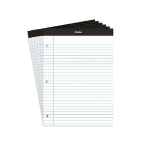 STAPLES Notepads, 8.5 x 11.75-inch, Wide Ruled, White, 100 Sheet Pad; (ST57350VS) - Two Packs of 6 Pads Total