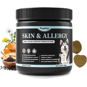 Skin & Allergy Care Supplement for Dog, Turmeric for Seasonal Sensitivity & Skin Nourishment Support - Rich in Probiotics, Omega-3 for Digestive & Gut Health Support - Chicken Flavor - 90 Count