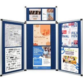 uyoyous 3+1 Panel Trade Show Presentation Board 70.8" x 35.4" Trifold Poster Board Folding Panel Display Large Single Sided Tabletop Display for Event, School Project, Science Fair, Blue