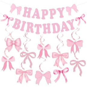 Rainbow Colorful Birthday Decorations, Happy Birthday Banner with Pom Poms Paper Circle Garland Swirl Streamers for Girls Women Party Supplies