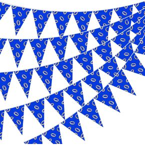 5 Pack Blue and Gold Ring Print Pennant Banner 49 ft Paper Bunting Birthday Decorations Party Supplies Hanging Blue Gold Ring Themed Triangle Flag Garland Decor for Birthday Party Supplies