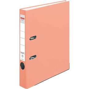 Herlitz® Folder Q.File | Spine 5 cm | PP Film | Office Organiser for A4 Documents | Change Label | Lever Mechanism with Print Strip | Holds 350 Sheets | Salmon