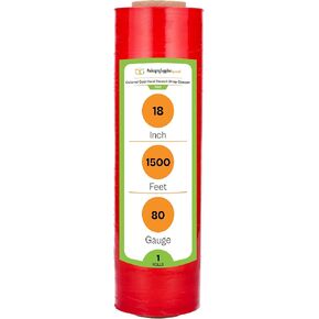 PSBM Red Cast Stretch Wrap, 1 Pack, 18 Inch x 1500 Feet, 80 Gauge, Plastic Cling Dark Color Hand Stretch Film Rolls for Packaging Moving Packing Pallets