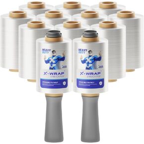 12-Pack x 80 Gauge x 4"inch x 400ft, Mini Clear Stretch Wrap Film with Handle, Self-Adhering for Pallets, Moving Supplies, Furniture, Plastic Wrap for Packing, Heavy Duty Stretch Film