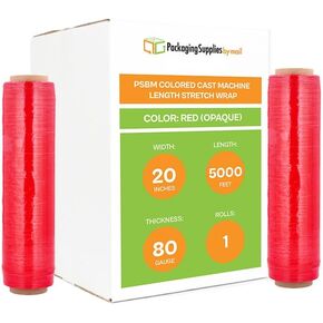 PSBM Machine Red Stretch Wrap, 1 Pack, 20 Inch x 5000 Feet, 80 Gauge, Dark/Opaque Color Plastic Cling Designed for Pallet Machine Applicators
