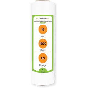 PSBM White Cast Stretch Wrap, 1 Pack, 18 Inch x 1500 Feet, 80 Gauge, Plastic Cling Dark Color Hand Stretch Film Rolls for Packaging Moving Packing Pallets
