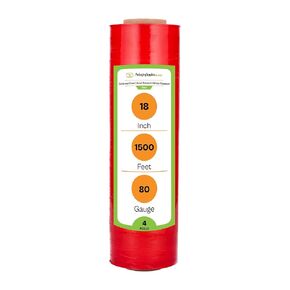 4 Rolls Red Color Hand Stretch Wrap Plastic Film 18" Wide x 1500 Feet x 80 Gauge