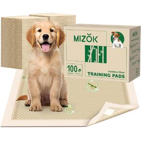 MIZOK Puppy Pads Small 22x22 Pee Pads for Dogs Bamboo Odor Eliminating & 6-Layer Absorbent Leak-Proof Dog Pee Pads Potty Training with Adhesive Tabs, Disposable (50 Counts)