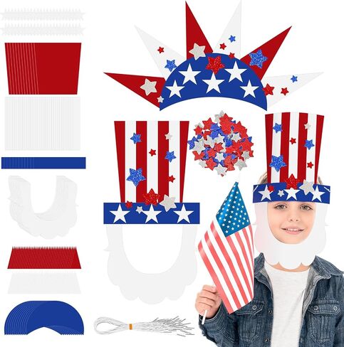 Cinrobiye 24 Set 4th of July Craftk Kits ، American Photo Photo Photo Party Props Masks Decors for Memorial Day Party Form in Saudi Arabia