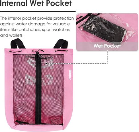 حقيبة ظهر للسباحة من WANDF، حقيبة ظهر شبكية برباط للشاطئ للسباحة وصالة الألعاب الرياضية ومعدات التمرين (أخضر داكن) in Kuwait