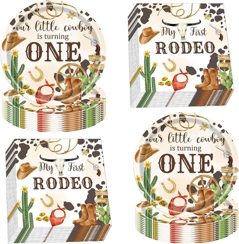 My First Rodeo Birthday Party Plates and Napkins for 40 Guests 80 Pcs Western Cowboy Party Supplies Disposable Tableware Set Wild West Plates and Napkins for Western Theme Birthday Party Supplies in Saudi Arabia