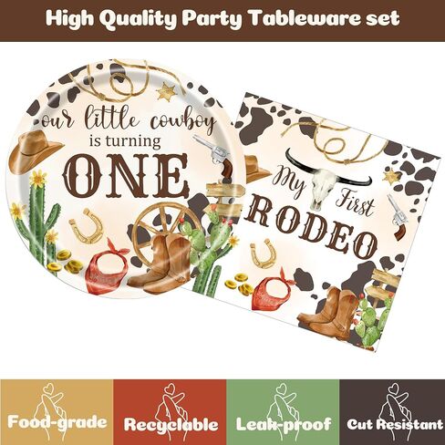 My First Rodeo Birthday Party Plates and Napkins for 40 Guests 80 Pcs Western Cowboy Party Supplies Disposable Tableware Set Wild West Plates and Napkins for Western Theme Birthday Party Supplies in Saudi Arabia