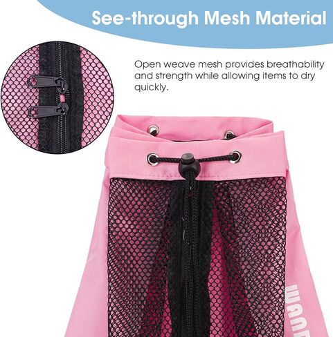 حقيبة ظهر للسباحة من WANDF، حقيبة ظهر شبكية برباط للشاطئ للسباحة وصالة الألعاب الرياضية ومعدات التمرين (أخضر داكن) in Kuwait