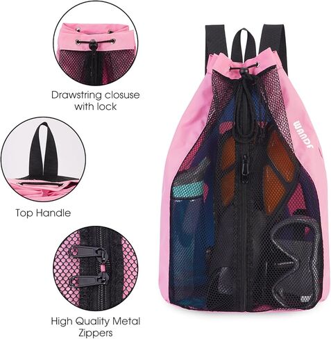 حقيبة ظهر للسباحة من WANDF، حقيبة ظهر شبكية برباط للشاطئ للسباحة وصالة الألعاب الرياضية ومعدات التمرين (أخضر داكن) in Kuwait