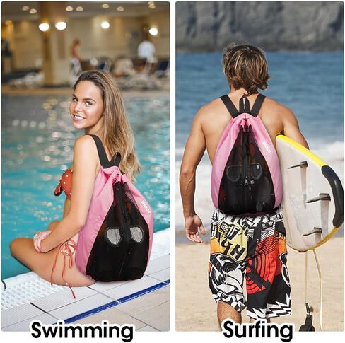 حقيبة ظهر للسباحة من WANDF، حقيبة ظهر شبكية برباط للشاطئ للسباحة وصالة الألعاب الرياضية ومعدات التمرين (أخضر داكن) in Kuwait