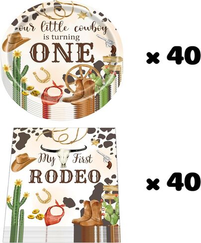 My First Rodeo Birthday Party Plates and Napkins for 40 Guests 80 Pcs Western Cowboy Party Supplies Disposable Tableware Set Wild West Plates and Napkins for Western Theme Birthday Party Supplies in Saudi Arabia