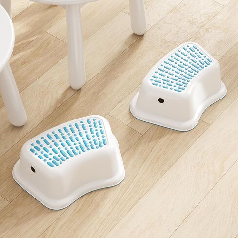 2 Pack Step Stool with Anti-Slip Surface, Curved Stepping Stool for Potty Training Toilet, Bathroom Sink, Kitchen Counter Stool Helper, Blue-White in Saudi Arabia