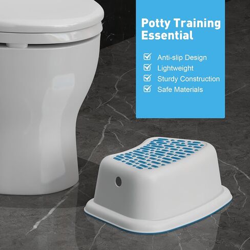 2 Pack Step Stool with Anti-Slip Surface, Curved Stepping Stool for Potty Training Toilet, Bathroom Sink, Kitchen Counter Stool Helper, Blue-White in Saudi Arabia