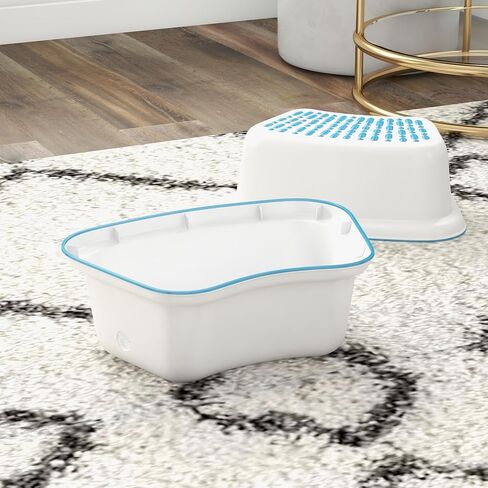 2 Pack Step Stool with Anti-Slip Surface, Curved Stepping Stool for Potty Training Toilet, Bathroom Sink, Kitchen Counter Stool Helper, Blue-White in Saudi Arabia
