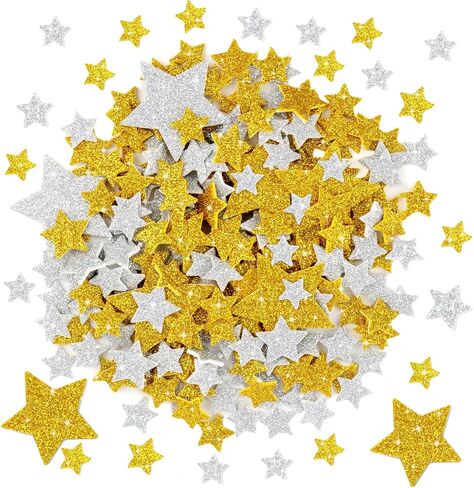 1026pcs ملصقات رغوة نجمة بريق ، نجوم الرغوة الذهب والفضة ، ملصقات لاصق ذاتي ، نجوم كبيرة وصغيرة للازدحام للفنون الفني in Saudi Arabia