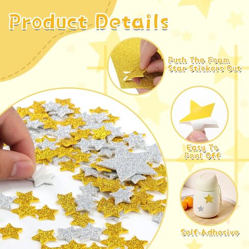 1026pcs ملصقات رغوة نجمة بريق ، نجوم الرغوة الذهب والفضة ، ملصقات لاصق ذاتي ، نجوم كبيرة وصغيرة للازدحام للفنون الفني in Saudi Arabia