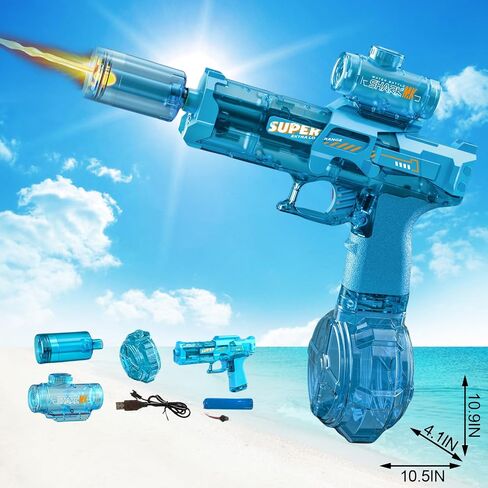 2 Pack Electric Water Gun with LED Light, Rechargeable Battery,Water Blaster Squirt Guns for Kids Adults Range Up to 32 ft,Outdoor Summer Water Toys (Black and Blue) in Saudi Arabia