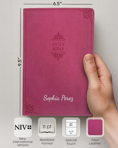Personalized Gift Bible, NIV Value Thinline, Large Print, New International Version, Custom Gold or Silver Text, Pink in Saudi Arabia