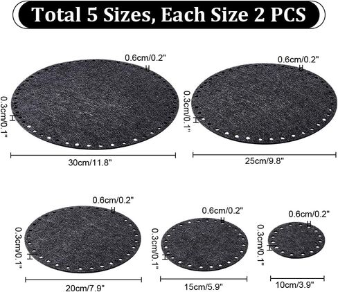 PH Pandahall 10pcs 5 أحجام شعر أسفل السلة ، قاعدة نسيج سلة الكروشيه الرمادية 3.9/5.9/7.8/9.8/11.8 بوصة قاع مستدير لسلال تخزين الكروشيه DIY الغزل كيس النسيج الحرف تخزين المنزل in Saudi Arabia