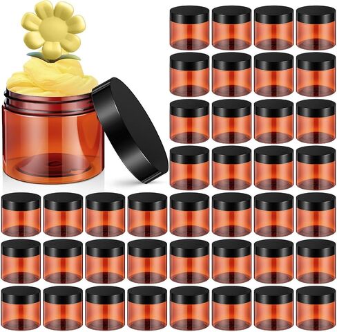 Patelai 48 Pack 1 oz Empty Slime Containers Jars with Black Lids Round Clear Plastic Jars Wide-mouth Refillable Storage Organizers for Slime Making, DIY Crafts, Cosmetic, Home and Kitchen Organizing in Saudi Arabia