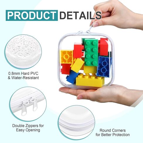 12 PCS صياغة حقيبة سوستة صلبة صعبة من السوستة البلاستيكية مع 5 أوراق ملصقات الأبجدية Double Toy Storage Organizer Caseup Makeup for Travel Building Backs Cosmetic (13.78 × 11.81 × 2 ") in Kuwait