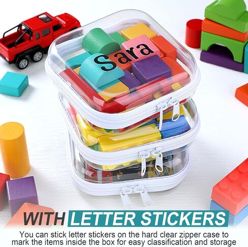 12 PCS صياغة حقيبة سوستة صلبة صعبة من السوستة البلاستيكية مع 5 أوراق ملصقات الأبجدية Double Toy Storage Organizer Caseup Makeup for Travel Building Backs Cosmetic (13.78 × 11.81 × 2 ") in Kuwait