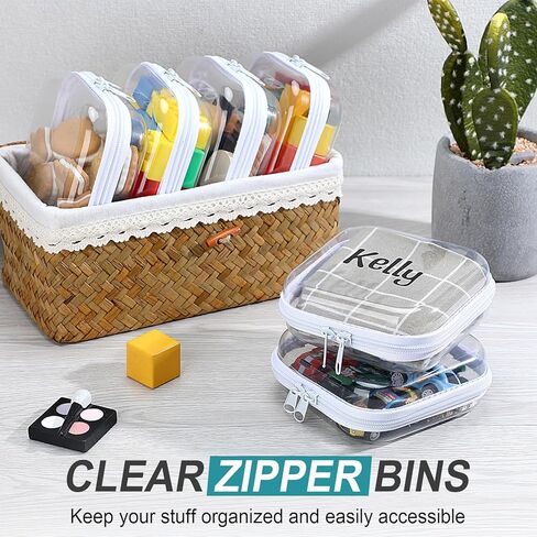 12 PCS صياغة حقيبة سوستة صلبة صعبة من السوستة البلاستيكية مع 5 أوراق ملصقات الأبجدية Double Toy Storage Organizer Caseup Makeup for Travel Building Backs Cosmetic (13.78 × 11.81 × 2 ") in Kuwait