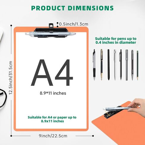 Black Clipboard with Pen Holder, 2 Pack Plastic Clipboard with Low Profile Metal Clip, Hanging Clip Boards Holds 8.5x11 Inch Papers, Standard A4 Letter Size Clip Boards for Offices & School in Saudi Arabia