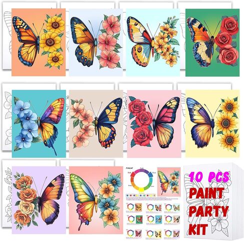 10Pcs Pre Drawn Canvas Boards 8x10 Sip and Paint kit for Adults Girl Ladies Date Night Canvas for Painting with Design Paint Party Favors Painting Supplies for Beginner Butterflies Flowers in Saudi Arabia