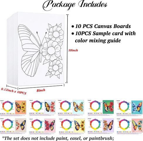 10Pcs Pre Drawn Canvas Boards 8x10 Sip and Paint kit for Adults Girl Ladies Date Night Canvas for Painting with Design Paint Party Favors Painting Supplies for Beginner Butterflies Flowers in Saudi Arabia