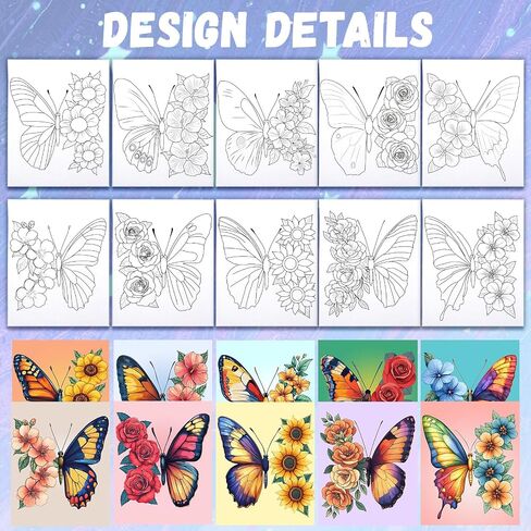 10Pcs Pre Drawn Canvas Boards 8x10 Sip and Paint kit for Adults Girl Ladies Date Night Canvas for Painting with Design Paint Party Favors Painting Supplies for Beginner Butterflies Flowers in Saudi Arabia