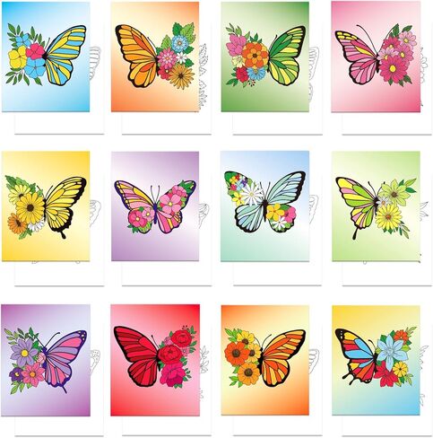 GLASSWINDS 12 Pcs Pre Drawn Canvas to Paint for Adults, 8 x 10 Inch Paint Canvases for Painting, Pre Printed Canvas Set Sip and Paints Kit for Paints Party Favors(Butterfly) in Kuwait