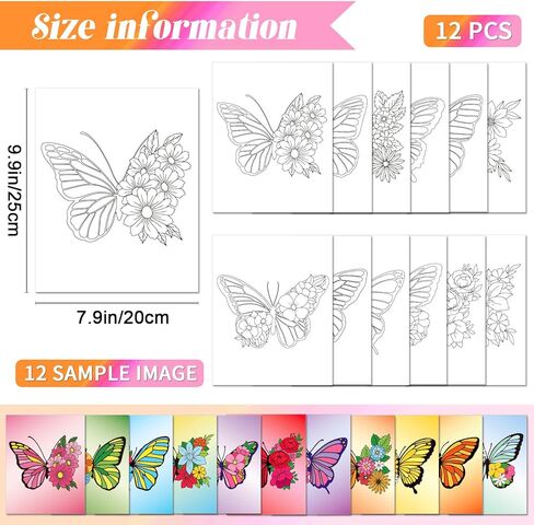 GLASSWINDS 12 Pcs Pre Drawn Canvas to Paint for Adults, 8 x 10 Inch Paint Canvases for Painting, Pre Printed Canvas Set Sip and Paints Kit for Paints Party Favors(Butterfly) in Kuwait