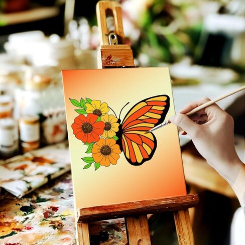 GLASSWINDS 12 Pcs Pre Drawn Canvas to Paint for Adults, 8 x 10 Inch Paint Canvases for Painting, Pre Printed Canvas Set Sip and Paints Kit for Paints Party Favors(Butterfly) in Kuwait