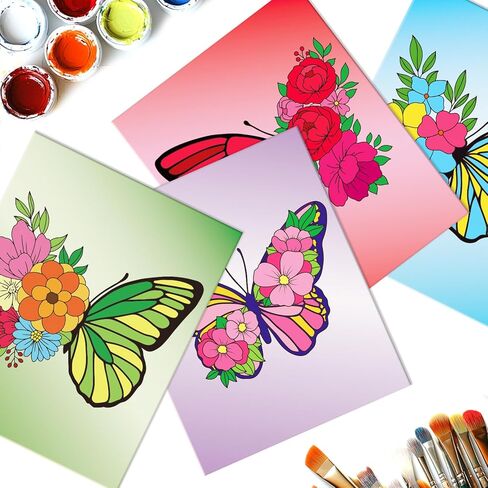 GLASSWINDS 12 Pcs Pre Drawn Canvas to Paint for Adults, 8 x 10 Inch Paint Canvases for Painting, Pre Printed Canvas Set Sip and Paints Kit for Paints Party Favors(Butterfly) in Kuwait