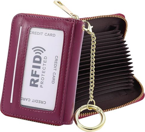 RFID Blocking Credit Card Holder, 20 Card Slots Large Capacity Accordion Card Wallet, Leather Card Case with Removable Keychain and ID Window - Oil Wax Leather,Black in Kuwait