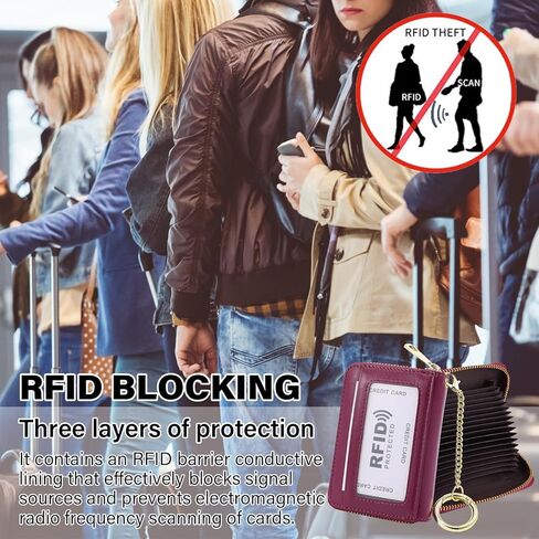 RFID Blocking Credit Card Holder, 20 Card Slots Large Capacity Accordion Card Wallet, Leather Card Case with Removable Keychain and ID Window - Oil Wax Leather,Black in Kuwait