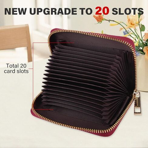 RFID Blocking Credit Card Holder, 20 Card Slots Large Capacity Accordion Card Wallet, Leather Card Case with Removable Keychain and ID Window - Oil Wax Leather,Black in Kuwait