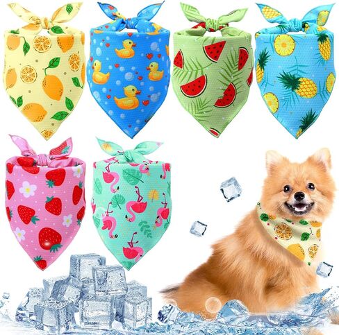 Abbylike 6 Pack Dog Cooling Bandana Summer Triangle Scarfs Bibs with Cute Fruit Pattern Instant Cooling Neck Wraps Breathable Scarf Pet Dog Neck Cooler for Hunting Training Hiking Camping(L) in Saudi Arabia