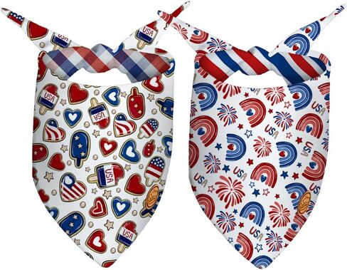 CROWNED BEAUTY 4th of July Dog Bandanas Reversible Large 2 Pack, Patriotic Paws Set,Adjustable Triangle Scarves for Medium Large Dogs Boy Girl Pets DB172-L in Saudi Arabia