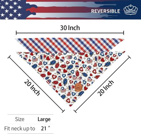 CROWNED BEAUTY 4th of July Dog Bandanas Reversible Large 2 Pack, Patriotic Paws Set,Adjustable Triangle Scarves for Medium Large Dogs Boy Girl Pets DB172-L in Saudi Arabia