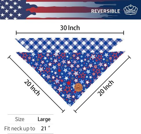 CROWNED BEAUTY 4th of July Dog Bandanas Reversible Large 2 Pack, Patriotic Paws Set,Adjustable Triangle Scarves for Medium Large Dogs Boy Girl Pets DB172-L in Saudi Arabia