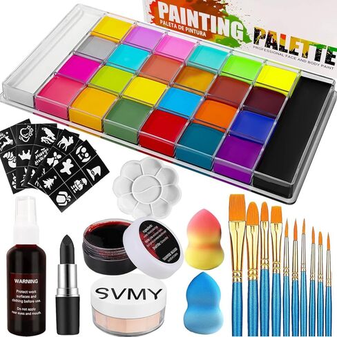 26 ألوان مجموعة طلاء جسم الوجه الاحترافية ، طقم الطلاء بالزيت وجسمه لجميع القديسين ، بما في ذلك 36 لونًا من الطلاء/ الطلاء/ فرش/ فرش/ مؤثرات خاصة ملصق للدم الهالوين/ مزيف الدم (مجموعة 2) in Kuwait