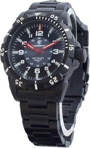 Smith & Wesson Men's Emissary Swiss Tritium H3 Watch with Tactical Heavy Duty Stainless-Steel Case and Band, Rotating Bezel, Durable Military Watch, Tactical Tough, Quartz Japanese Movement in Saudi Arabia
